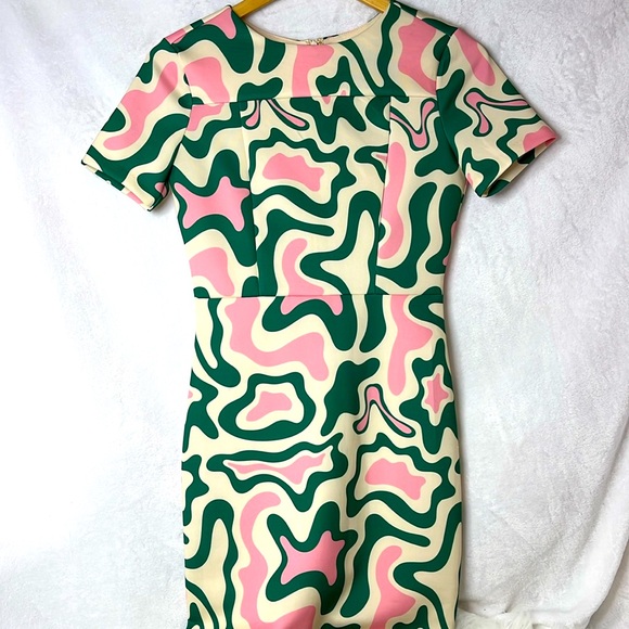 Alexia Admor Dresses & Skirts - ALEXIA ADMOR MIDI SHEATH DRESS GREEN & PINK ABSTRACT